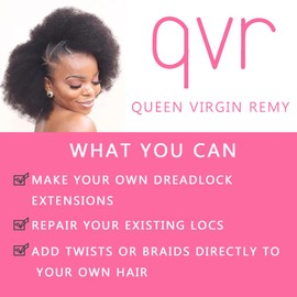 QVR Afro Kinkys Bulk Human Hair for Dreadlock Extensions Repair Locs, Twist Braiding Afro Kinky Human Hair for Locs 4 Packs 200 Grams