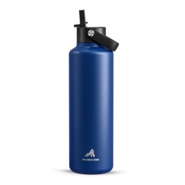 710 ml/24 oz Water Bottle Insulated for Office: BPA-Free, Leakproof Lid with Straw, Lightweight, Flex Cap, Stainless Steel Flask for Trekking, Men, Commute, Worker, Walking, Cycling (Deepsea Blue)