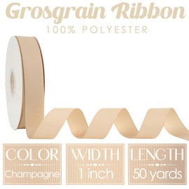 MEEDEE Champagne Gold Grosgrain Ribbon 1 Inch Grosgrain Hair Ribbons 50 Yards Per Roll Thick Gold Ribbon for Hair Bow Supplies Thin Ribbons for Crafts, Sewing, Scrapbooking