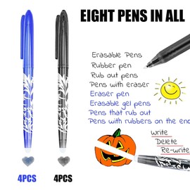8 Stück Kugelschreiber Radierbar Set – Tintenroller Radierbar in Blau und Schwarz, 0.6mm Radierstift mit Thermo-Tinte, Gelschreiber Friction Stift zum Schreiben und Radieren für Schule Büro Zuhause