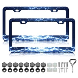 Blue Lightning License Plate Frames - 2 Pack Funny Thunder License Plate Holder Covers, Stainless Steel Rust-Proof Waterproof Car Decorative Tag Frames for Standard US 12x6 Inch