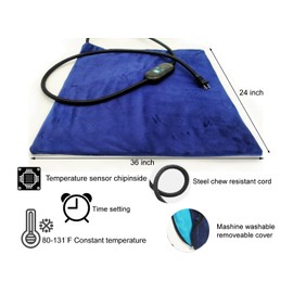 DEOMAN Pet Heating Pad for Cats & Dogs, 24x36 Inch, 6 Heat Levels,Auto Shut Off Timer, Waterproof, Removable Washable Cover, Chew-Proof Cord, Digital Display