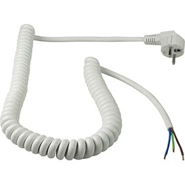 as - Schwabe 70423 Spiral Cable Connection Cable 1 m Basic Length to Approx. 2.5 m Connection Cable H05VV-F 3G1.5 230 V, 16 A - Earthing Contact Angle Plug, End 60 mm Stripped, White, IP20