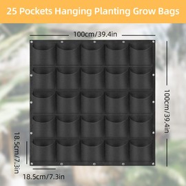 LITLANDSTAR Hanging Planter Bags, 25 Pockets Hanging Vertical Wall Mounted Planter Planting Grow Bags, Gardening Vertical Greening Flower Container Plant Pouch Storage Bags(1m×1m, Black)