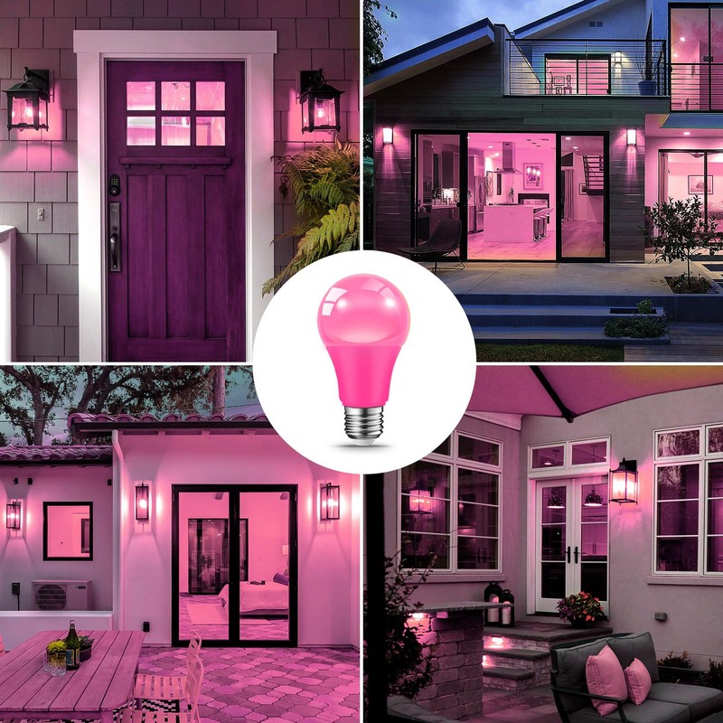 JAHEKS LED Pink Light Bulbs for Outdoor Indoor, 9W(60W Equivalent)