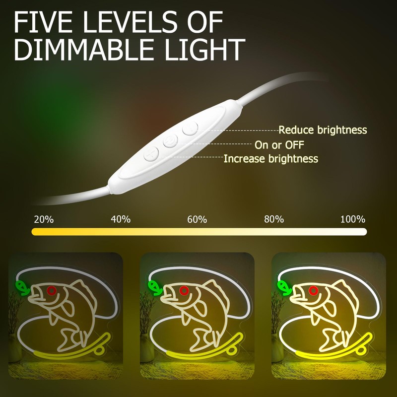 Fishing Neon Sign Dimmable Fish LED Neon Lights for Wall