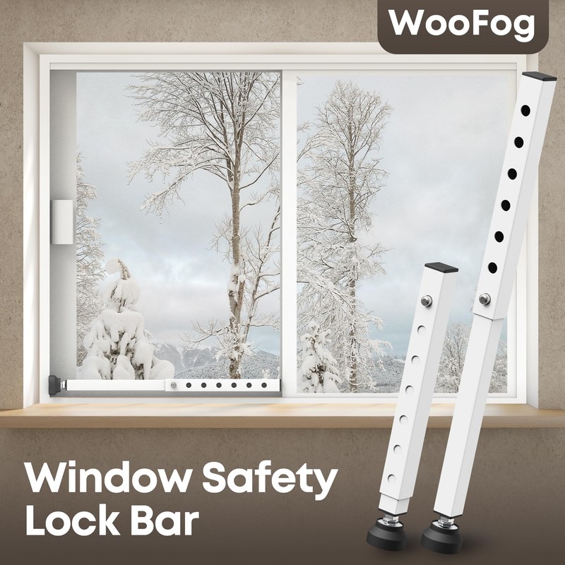 WooFog（Short）Window Security Bar Adjustable, Window Bars Security Inside, Window Lock