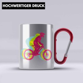 Trendation - Mountain Bike Gift Stainless Steel Cup Carabiner Mountain Biker Gift Idea Children's Carabiner Stainless Steel Cup Carabiner Stainless Steel Men's Accessories Graphic MTB Fun (Red)