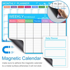 Dry Erase Calendar - Set of 3 Magnetic Calendars for Refrigerator: Monthly, Weekly Organizer & Daily Notepad,Wall & Fridge Family Calendar with 8 Magnetic Erase Markers & Eraser
