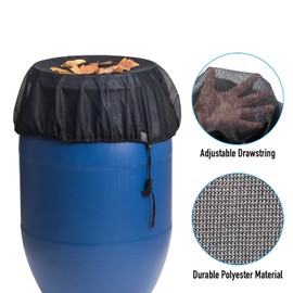 3 Pieces Mesh Cover for Rain Barrels with Drawstring, Water Collection Buckets Tank Protector, Rainwater Bucket Netting Screen Cover for Outdoor Garden, 37.4 Inches, Black