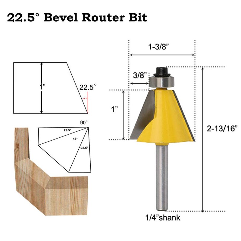 Gasea 3pcs 15/22.5/30 Degree Chamfer and Bevel Edging Forming Router