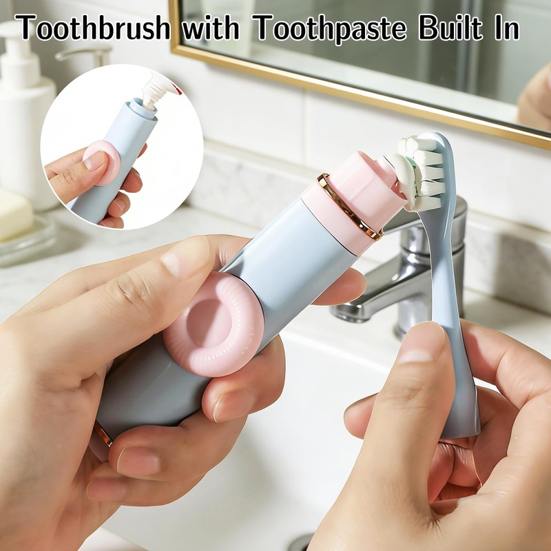 SAMIQU Portable Travel Toothbrush Set–Mini Toothbrush with Built-in Toothpaste Container