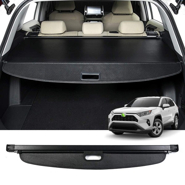 Powerty Only Fit for Cargo Cover Toyota RAV4 2019 2020 2021 2022 Retractable Rear Trunk Security Cover Shielding Shade Black Carbon Fiber Texture