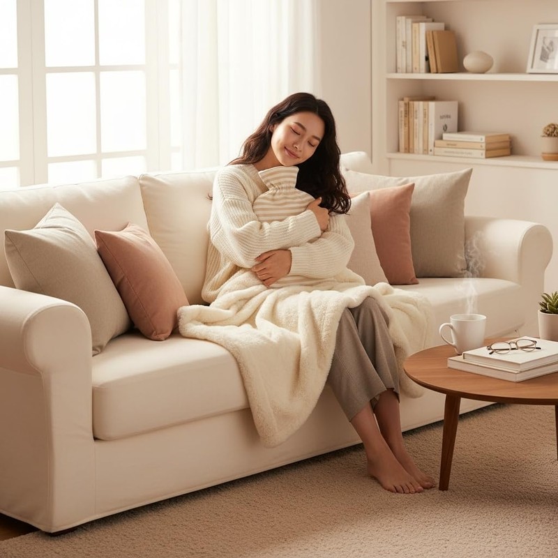 Fashy Hot Water Bottle with Ivory Soft Cotton Cover (67oz