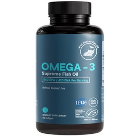 Omega-3 Supreme 1400 mg Wild Alaskan Fish Oil | IFOS Certified EPA DHA, Sustainable, Burpless, Veg Enteric Coated for Absorption (3 Mo Supply,180 Softgels)