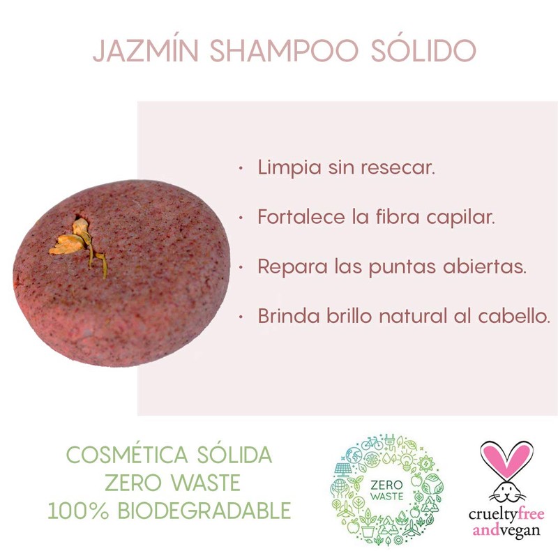 Jazmín Shampoo Sólido Orgánico 2 en 1. Brillo Saludable, Fuerza,