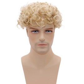 Lishy Curly Men Toupee Human Hair Replacement Systems for Men Hairpiece 20MM Curl All V-looped Full Skin PU Wigs 10x8inch #22 Ash Blonde Color