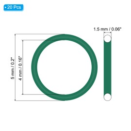PATIKIL Fluorine Rubber O-Ring 4mm OD 1mm ID 1.5mm Width, 20Pcs Metric FKM Sealing Gasket Replacement for Seal Plumbing and Faucet Hose Machinery Plumbing Valves, Green