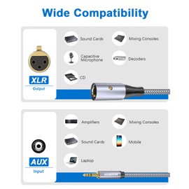 SOUNDFAM XLR to 3.5mm Cable 3.3ft/1M Microphone Cable Unbalanced 1/8 inch to XLR Male Microphone Cord for Camcorders, DSLR Cameras, Computer Recording Device-Grey