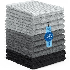DecorRack 100% Cotton Bar Mop Towels, Kitchen Dish Cloths, Multi-Purpose Cleaning Towels, Ultra Absorbent, Machine Washable, Quick Dry, Gray (Pack of 10)