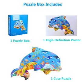 Puzzles for Kids Ages 4-8,8-10 and Up 108 Pieces Dolphin Shaped Jigsaw Puzzle Educational Toys Gift for Boys Girl Age 4 5 6 8 Christmas Birthday (Dolphin)