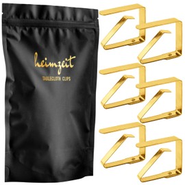 heimzeit Tablecloth Clips Made of High-Quality Stainless Steel [Pack of 6, 4 cm] Colour: Gold, Tablecloth Holder for Outdoor and Indoor Use, Table Cloth Clips for Tables with Max. Plate Thickness of 3