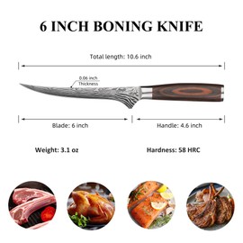 Sunnecko Boning Knife for Meat Cutting, Sharp Fillet Knife 6 Inch Deboning Knife for Chicken, High Carbon Stainless Steel with Pakkawood Handle