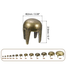 QUARKZMAN Pack of 160 Bronze Round Dome Rivets, 2 mm Brass Spike Rivets Punk Rock Nail Heads Claw Beads for DIY Clothing Belt Bag Shoes Bracelet Leather Crafts