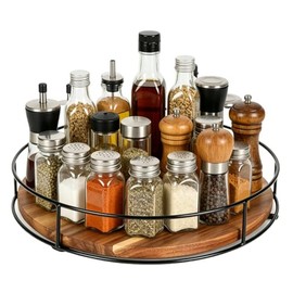 23 cm Wooden Turntable Organiser, 360° Rotating Round Rotating Tray Wood for Cupboard, Kitchen, Cosmetics, Sink and Home Decoration