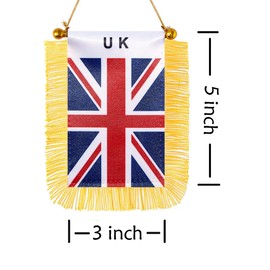 CANTENDO 2 Pack UK United Kingdom Window Hanging Flag,Mini British Car Flag with Pole Tassel Suction Cup Rearview Mirror Decoration(3x5 Inch)