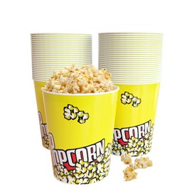 Retro Style 32 Oz Popcorn Buckets - 50 Pack Disposable Grease Resistant Popcorn Boxes for Home, Movie Night, Birthday, Christmas, Concession Stands & Popcorn Bars
