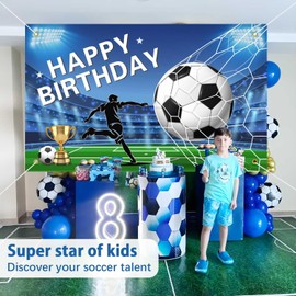 Soccer Party Decorations Backdrop Banner, Large Size 3 x 5Ft Soccer Birthday Party Decorations Blue Backdrop Banner for Boys Kids