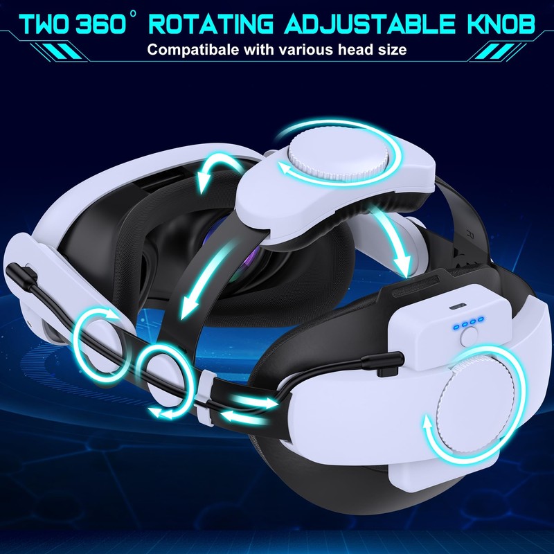 Head Strap for Quest 2/Quest 3/Quest 3S, 2x7500mAH Detachable Pack