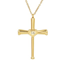 Kumshunie Baseball Bats Cross Necklace with Number Stainless Steel 18K Gold Plated Charm Sports Pendant Gift 16