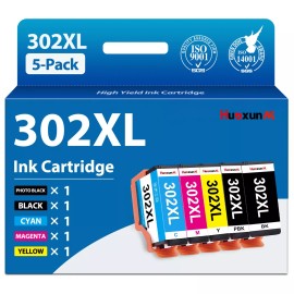 huoxunm Compatible Epson 302XL Ink Cartridges 5-Pack with Smart Chip | High Yield