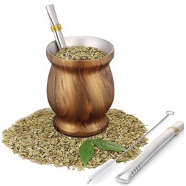 JAYLEN Juego De Tazas De Calabaza Yerba Mate, Juego de tazas de té de doble pared de acero inoxidable Taza de mate tradicional, taza de calabaza de yerba mate (Marrón)