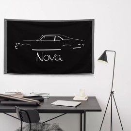 Racing Roots 1972 Chevy Nova Black Silhouette Garage Office Man Cave Banner Flag 34.5" x 56"