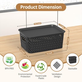 ZFTMRR Plastic Storage Bins with Lid, Stackable Storage Baskets for Organizing and Storage Containers for Shelves Drawers Desktop Closet Playroom Classroom Office Home, 8-pack 10.2x7.2x4.1 Inch, Black