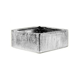 WGV Silver Scratched Square Ceramic Vase, Width 8", Height 4", Elegant Morden Short Square Pan Floral Planter Terrarium Pot Container Tabletop for Event Accent Home Decor 1 Piece