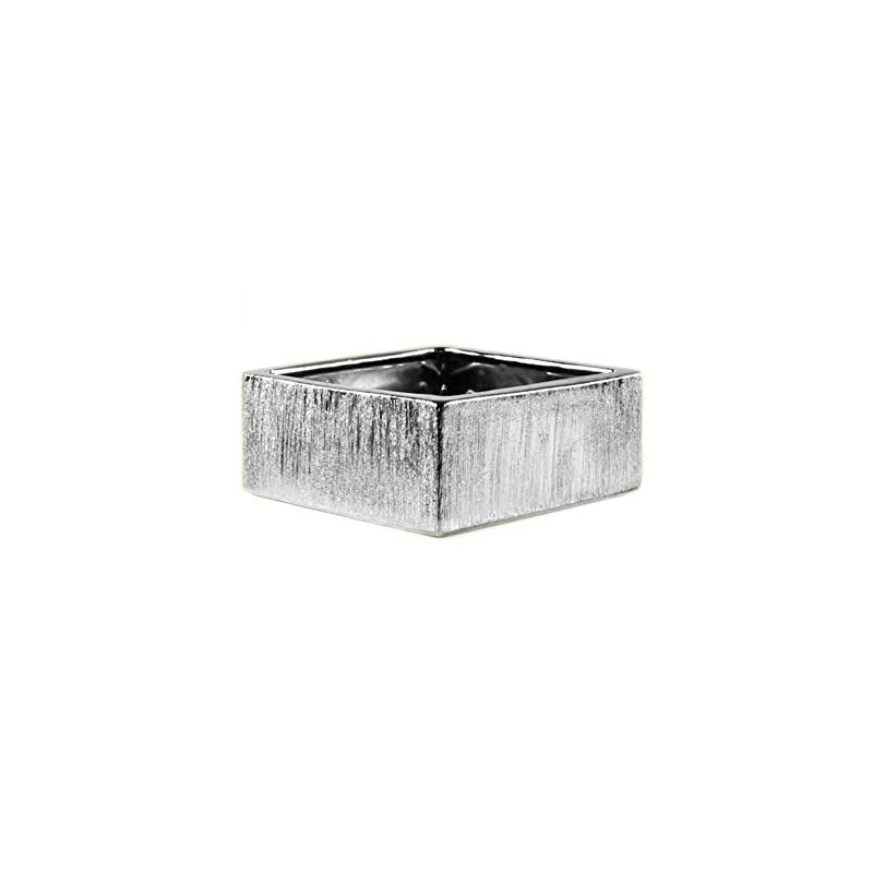 WGV Silver Scratched Square Ceramic Vase, Width 8", Height 4",