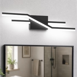 SOLFART Bathroom Light Fixtures Matte Black Dimmable LED Bathroom Vanity Lights Over Mirror 24 Inch Modern Wall Lights
