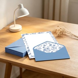 Whaline 30 Pcs Blue Floral Stationery Set with Envelopes Stickers Flower Butterfly Letterhead Letter Writing Paper and Envelopes for Wedding Birthday 