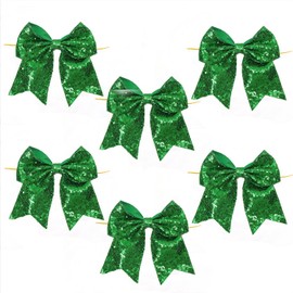KKSTY Christmas Decorations, 6pc Sequin Bows for Xmas Tree Wreaths Garland Gift Wrapping, 15 * 17cm (Green)