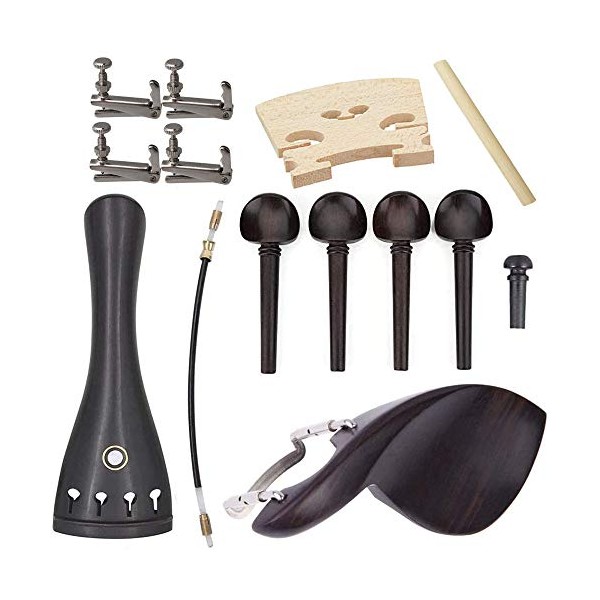 Jiayouy 15Pcs 4/4-3/4 Violin Accessories Kit with Tailpiece 4 Tuning