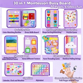 Esjay Toddler Busy Board, Montessori Toys Busy Book, Sensory Board Birthday Gifts for Girls Boys, Learning Educational Toy for Fine Motor Skills, Travel Activities for Airplane Car