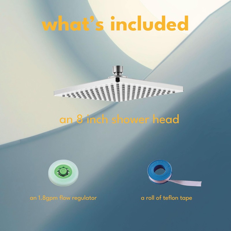 Singing Rain 8'' Fixed Rain Shower Head- Rainfall- Super Dense