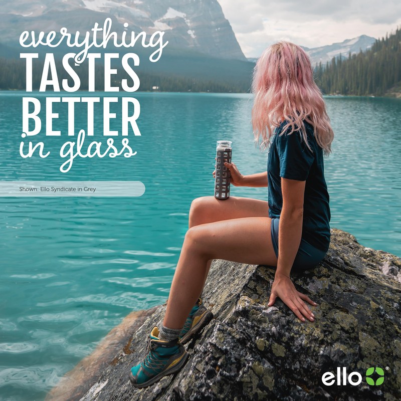 Ello Syndicate Glass Water Bottle with One-Touch Flip Lid, Grey