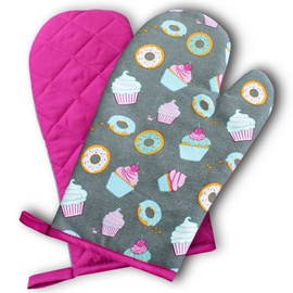 Oven Gloves Kitchen, Cakes, Pink, 1 Pair, PSA Category II, Heat Resistant up to 250 °C, Tested and Certified Product