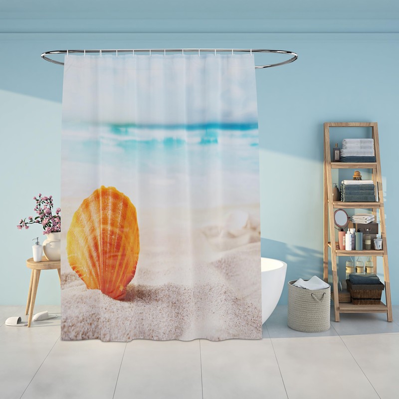 Relaxdays Shower Curtain Shell Bathroom Curtain 180 x 200 cm