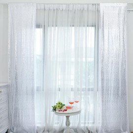 SweetEasy 2packs 2ftx10ft Sequin Glitter Photography Backdrop Curtain Panels Wedding Backdrop for Baby Shower Birthday Home Party Event Festival Restaurant Reception Arch Decoration (Silver)